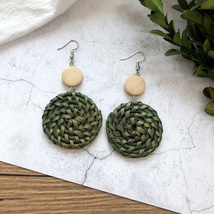 Grass vine hand woven Bohemian vacation style earrings