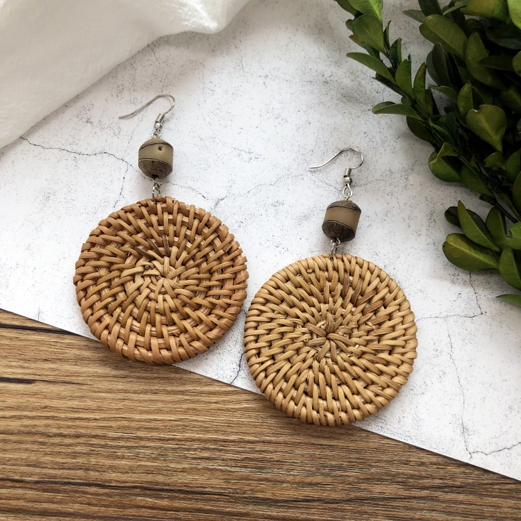 Grass vine hand woven Bohemian vacation style earrings