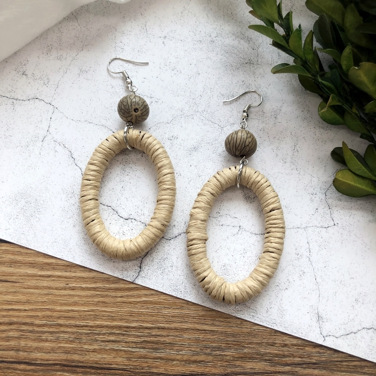 Grass vine hand woven Bohemian vacation style earrings