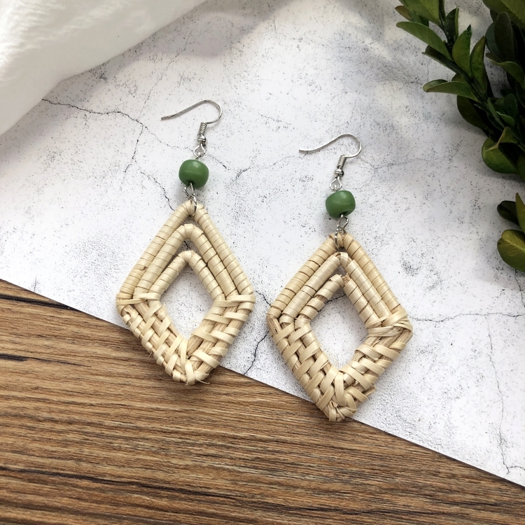 Grass vine hand woven Bohemian vacation style earrings