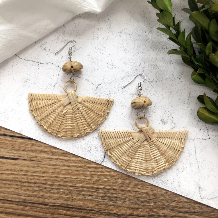 Grass vine hand woven Bohemian vacation style earrings