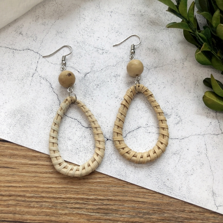 Grass vine hand woven Bohemian vacation style earrings