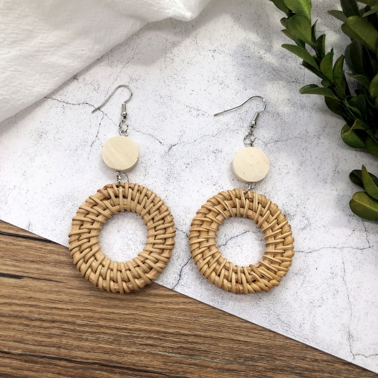 Grass vine hand woven Bohemian vacation style earrings