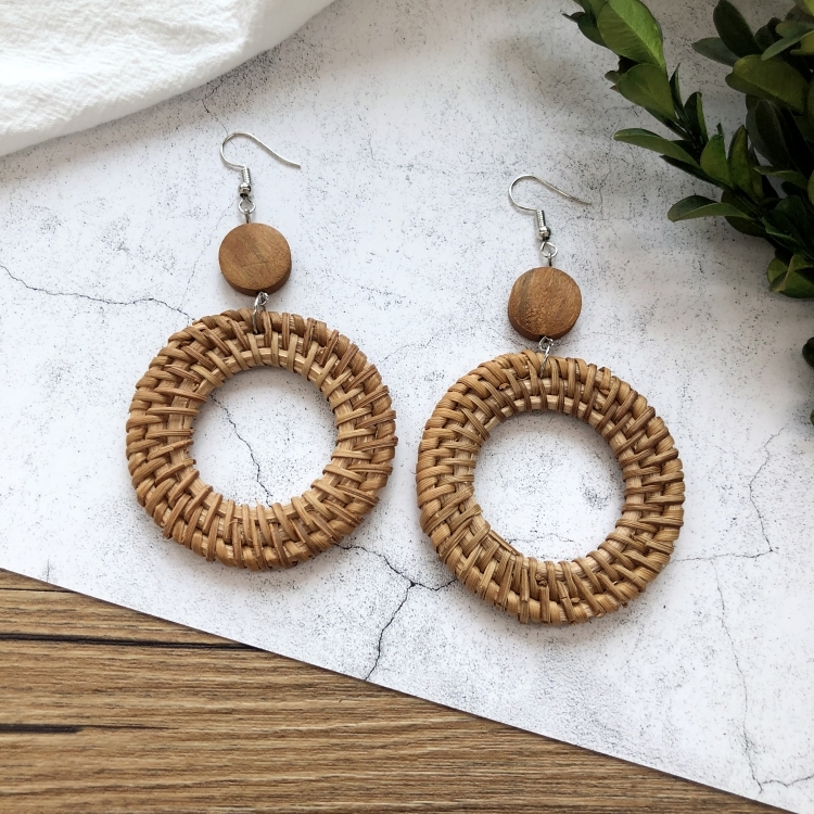 Grass vine hand woven Bohemian vacation style earrings