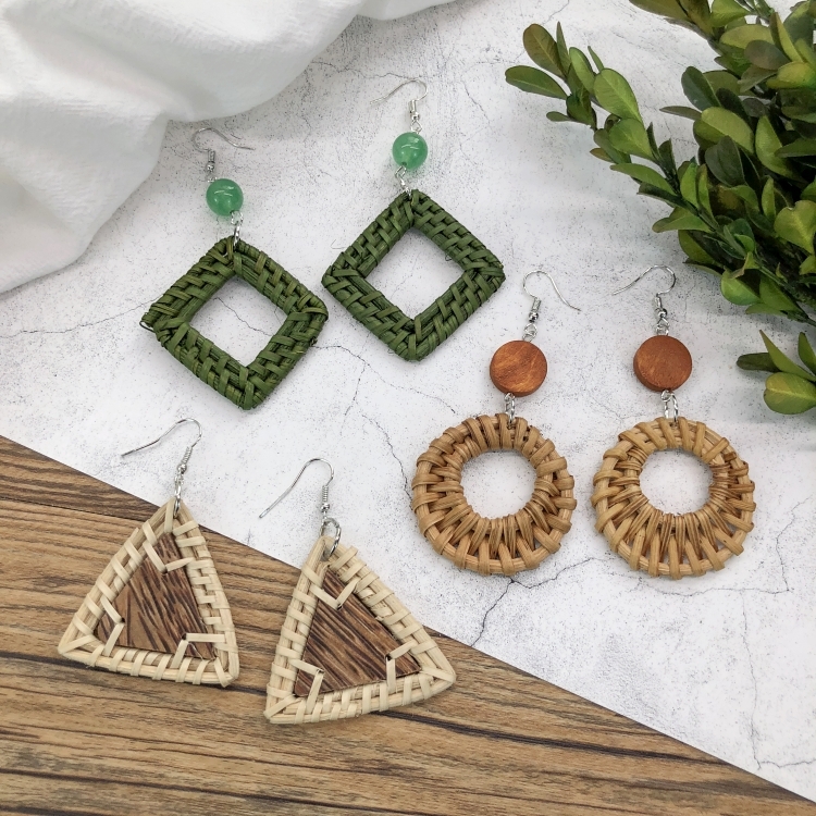 Grass vine hand woven Bohemian vacation style earrings