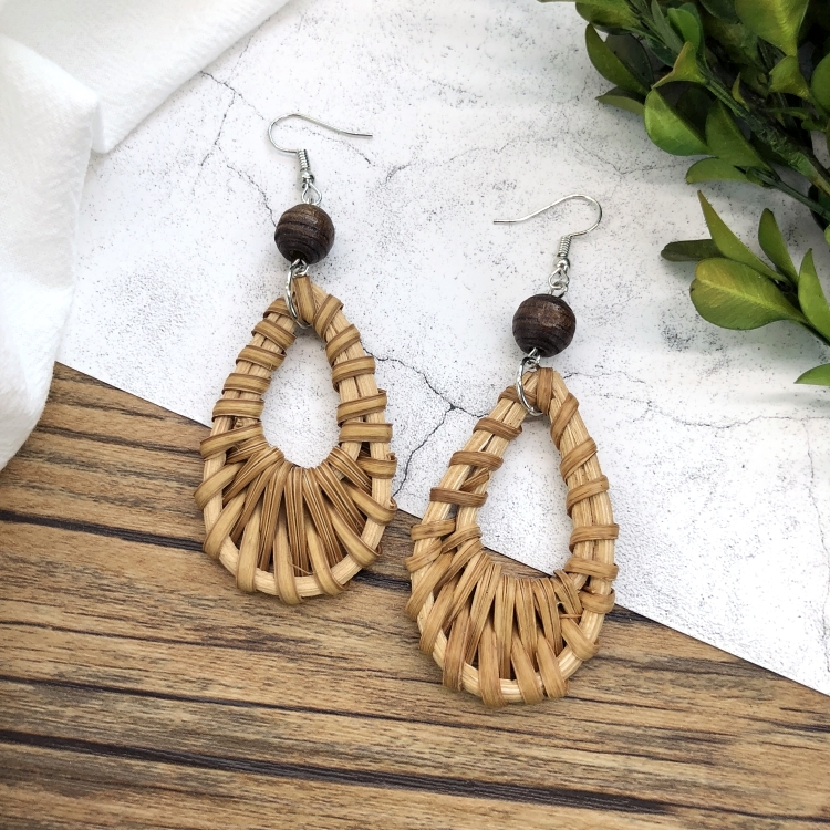 Grass vine hand woven Bohemian vacation style earrings