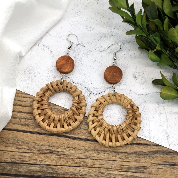 Grass vine hand woven Bohemian vacation style earrings