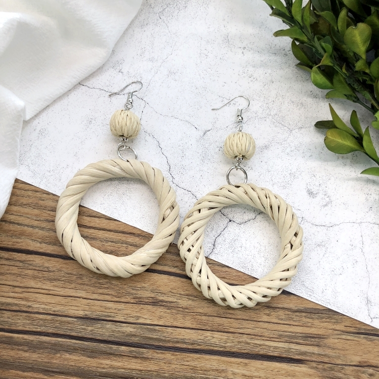 Grass vine hand woven Bohemian vacation style earrings