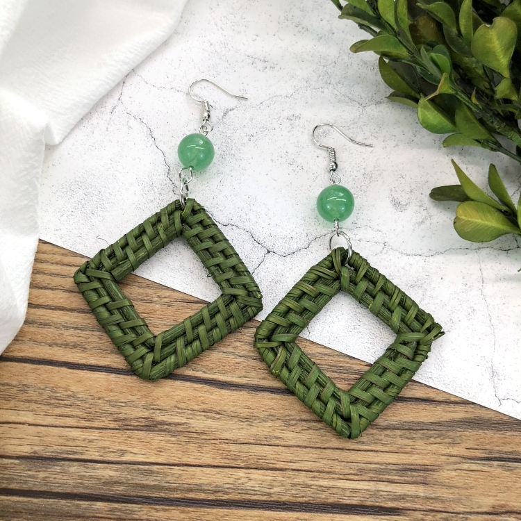 Grass vine hand woven Bohemian vacation style earrings