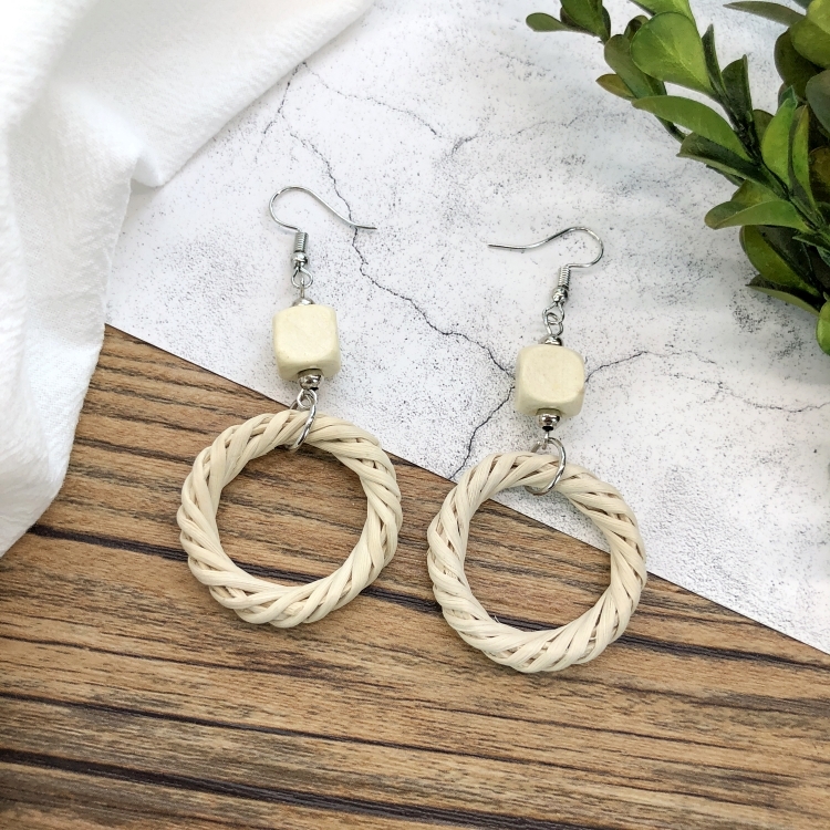 Grass vine hand woven Bohemian vacation style earrings