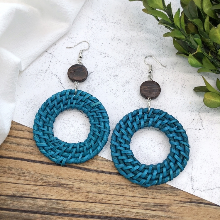 Grass vine hand woven Bohemian vacation style earrings