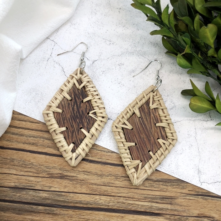 Grass vine hand woven Bohemian vacation style earrings