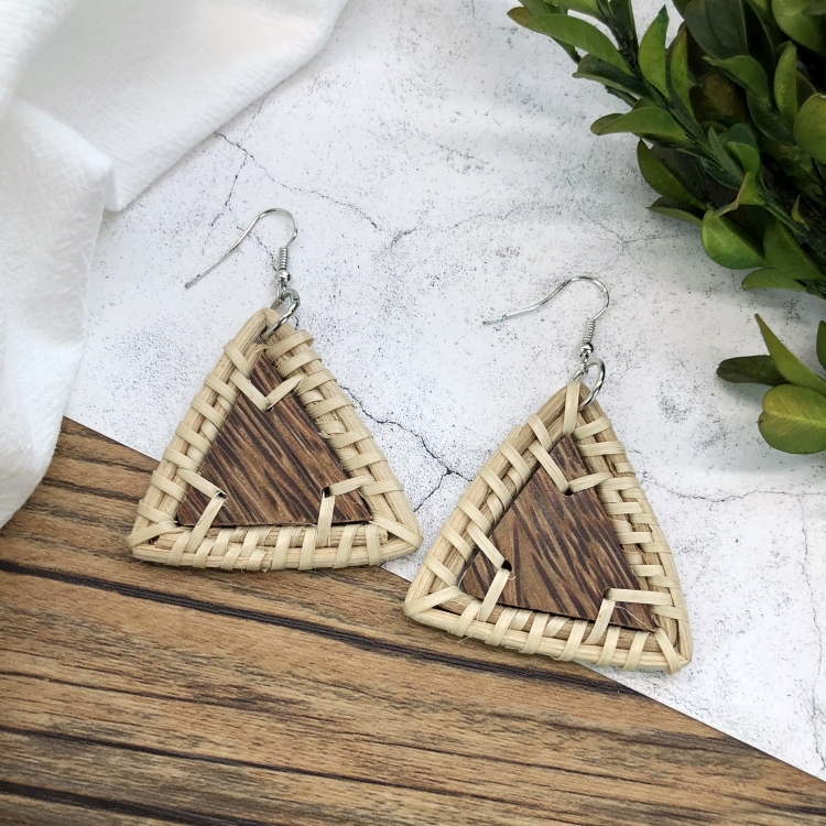 Grass vine hand woven Bohemian vacation style earrings