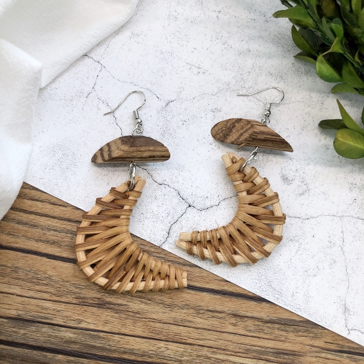 Grass vine hand woven Bohemian vacation style earrings