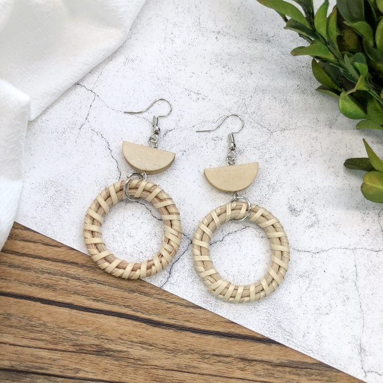 Grass vine hand woven Bohemian vacation style earrings