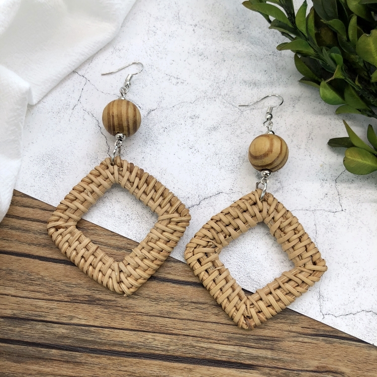 Grass vine hand woven Bohemian vacation style earrings