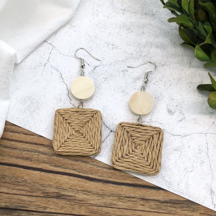 Grass vine hand woven Bohemian vacation style earrings