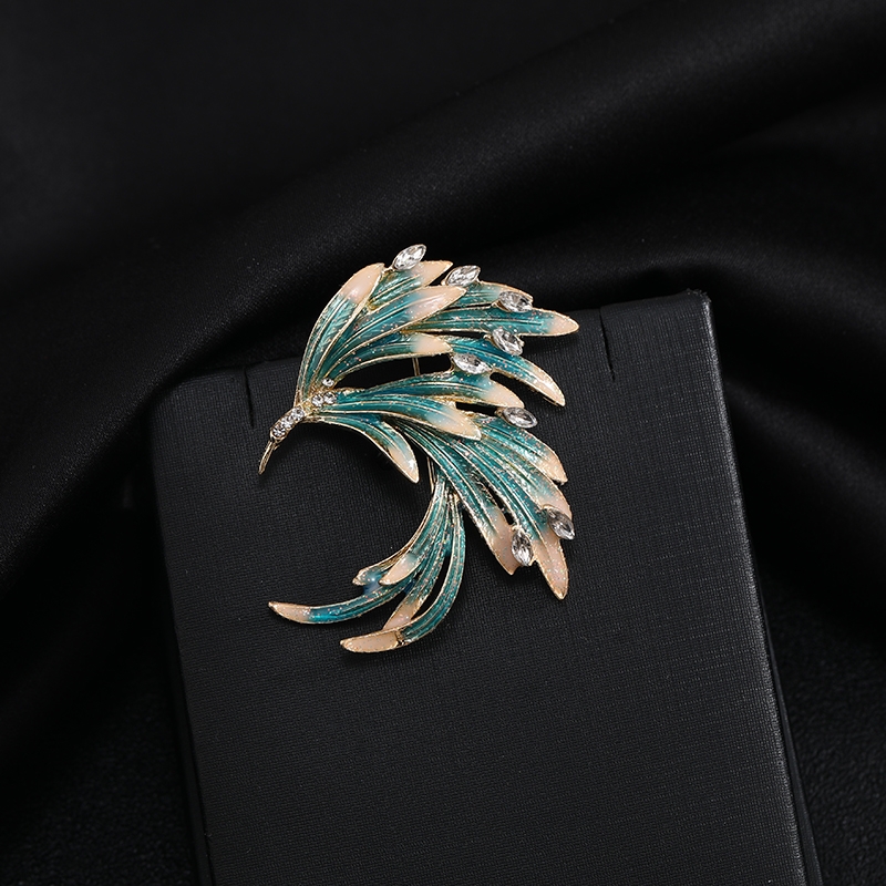 Vintage enamel gradient diamond inlaid phoenix tail elegant brooch chest flower