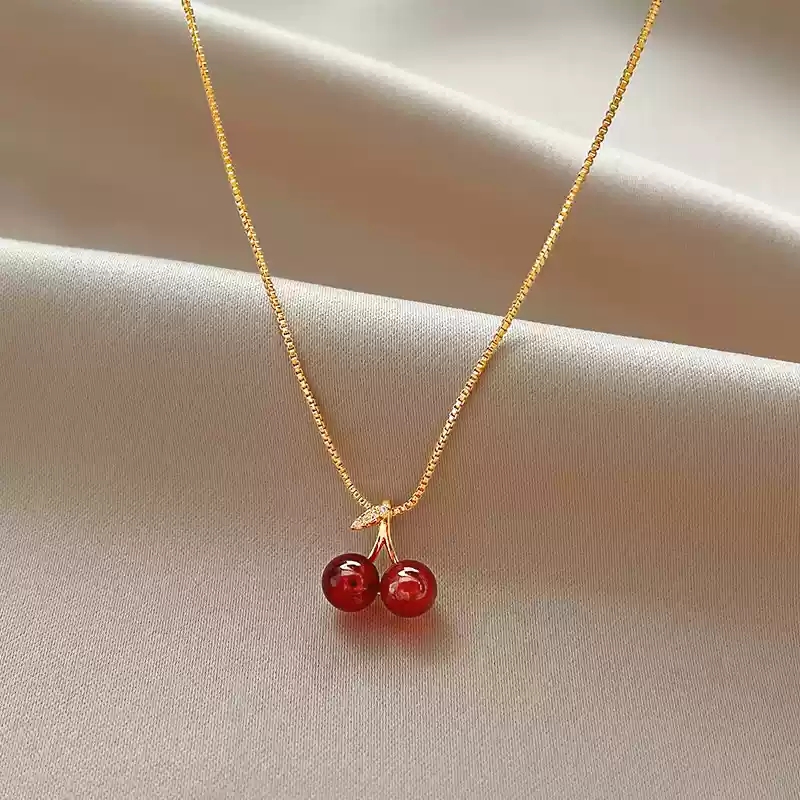 Golden Red Cherry Necklace