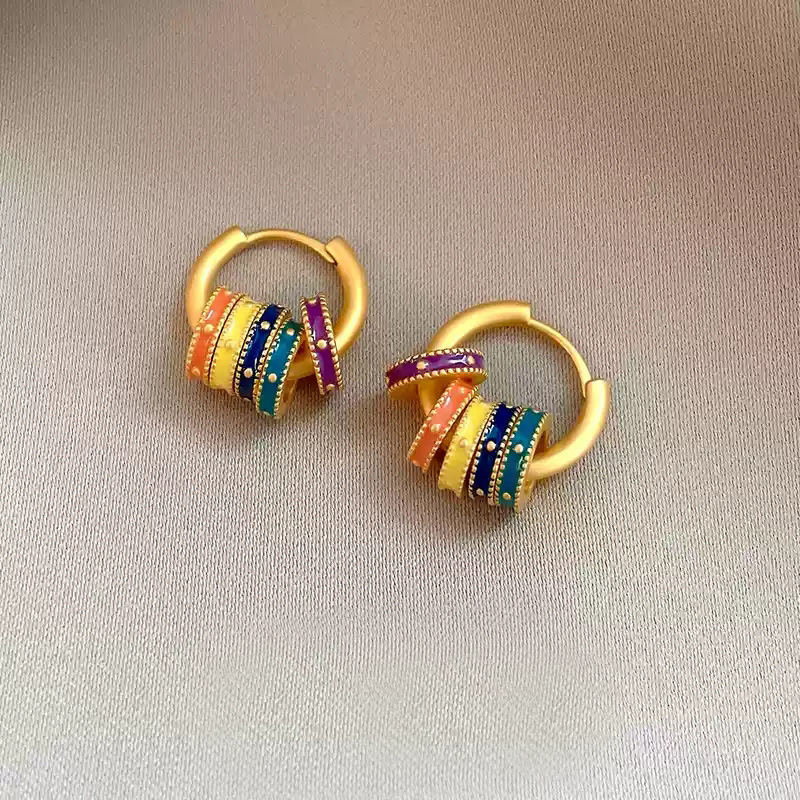 Vintage colored enamel earrings [detachable] can be freely matched