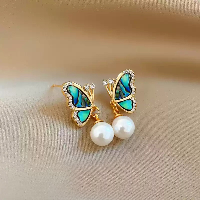 Colorful butterfly pearl zircon earrings