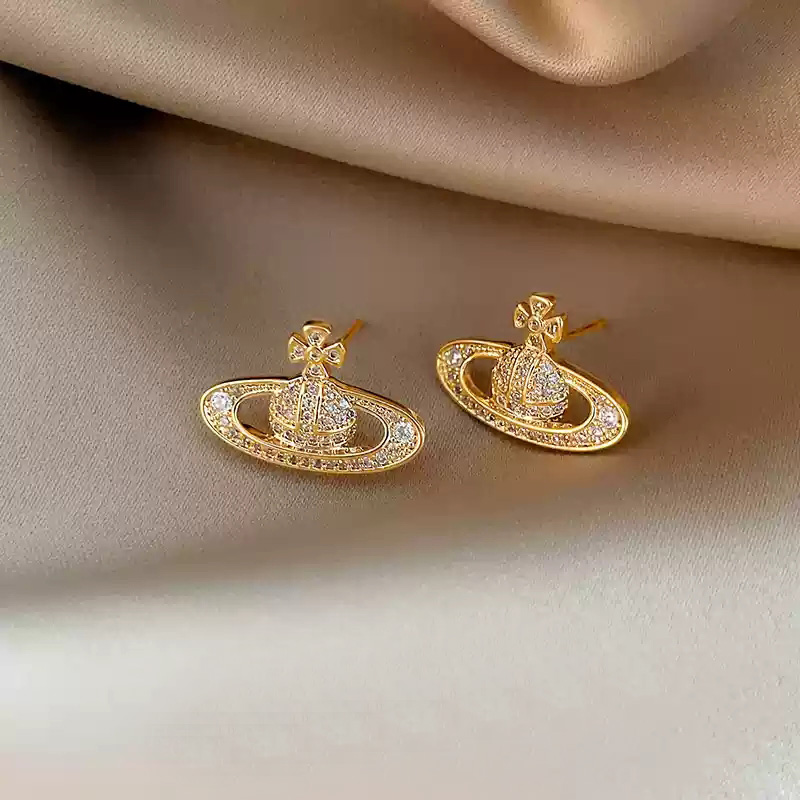 Golden Diamond Planet Earrings~