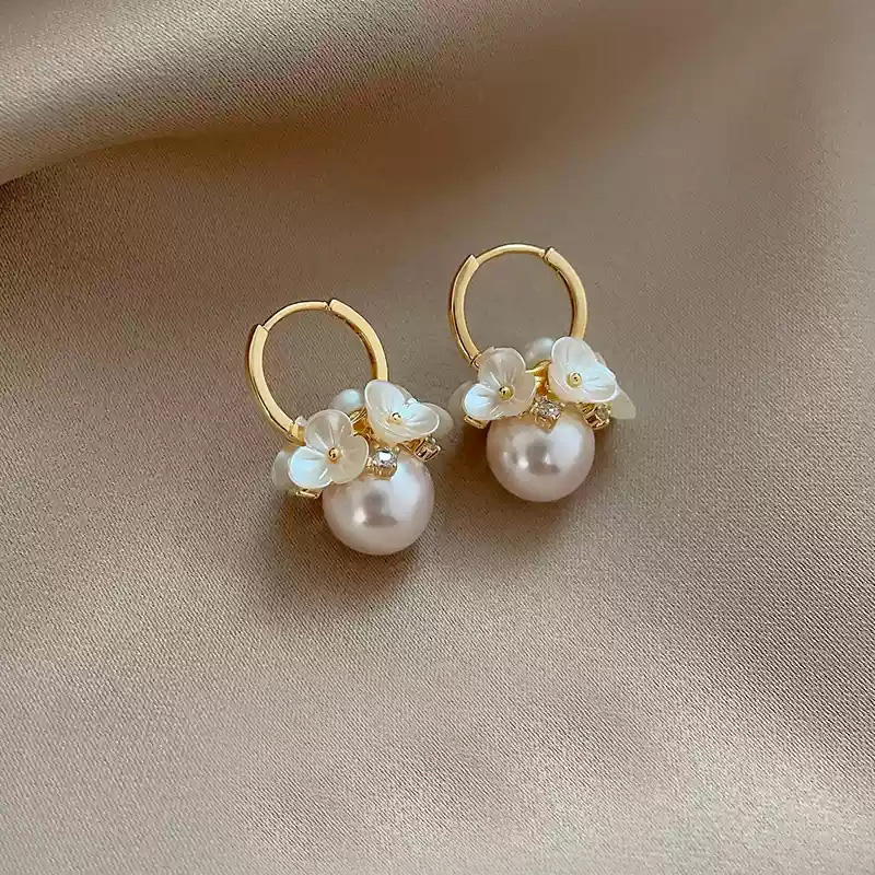 Forest pearl flower earrings~