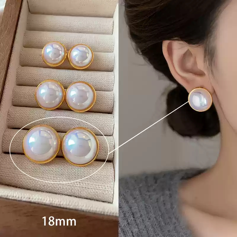 Large/High gloss pearl earrings/925 silver stud posts