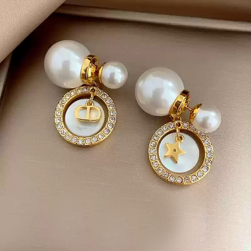 Exquisite letter pearl earrings/925 silver stud posts pair