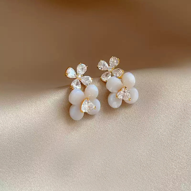 Exquisite zircon double flower earrings~