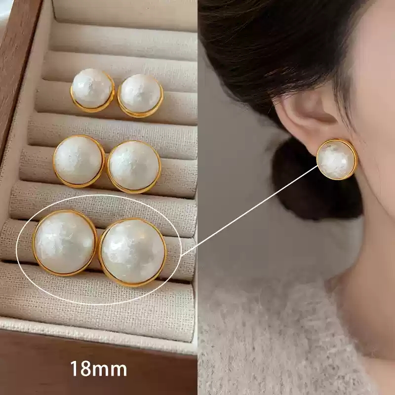 Large/cotton pearl earrings/925 silver stud posts