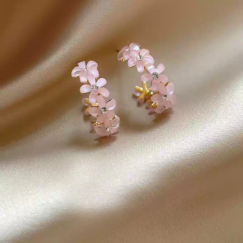 Cherry blossom pink flower wreath earrings