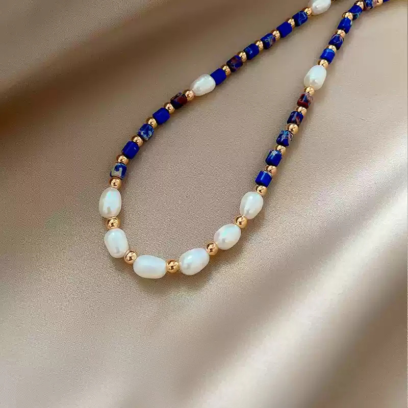 Lapis lazuli pearl necklace [approximately 40+7cm in length]