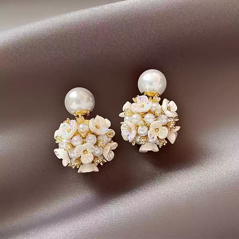 Pearl Flower Shell Earrings Two Wear Style