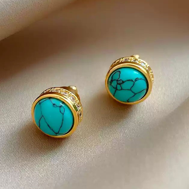 A pair of natural turquoise earrings and 925 silver stud posts