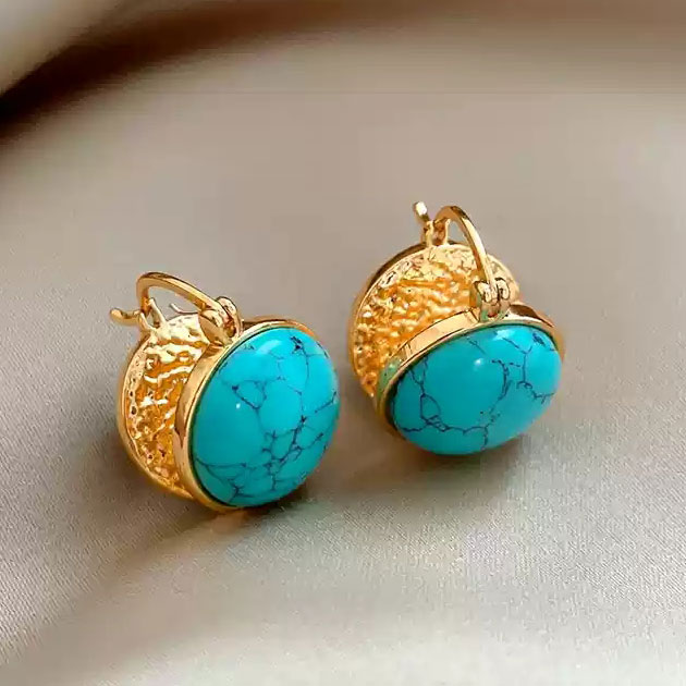 Natural turquoise earrings/925 silver stud post pair