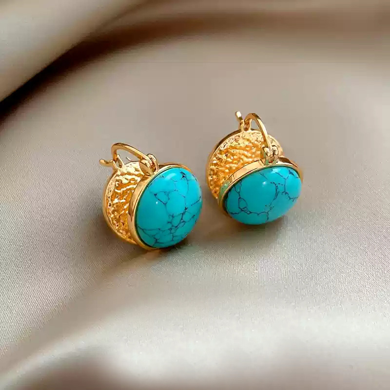 Natural turquoise earrings/925 silver stud post pair