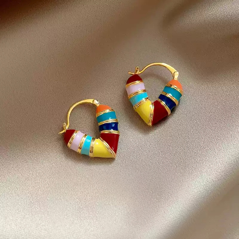 Colored glazed heart-shaped enamel earrings~