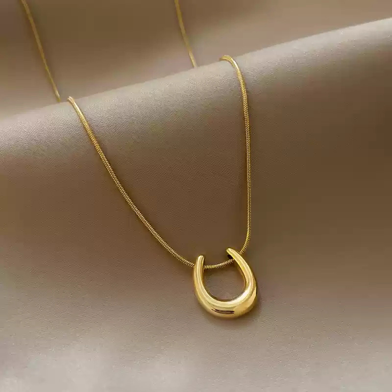 Titanium steel horseshoe necklace [approximately 41cm+6cm in length]