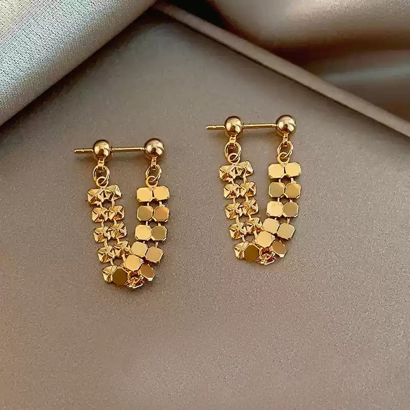 Golden Sparkling Earrings/925 Silver stud posts Pair