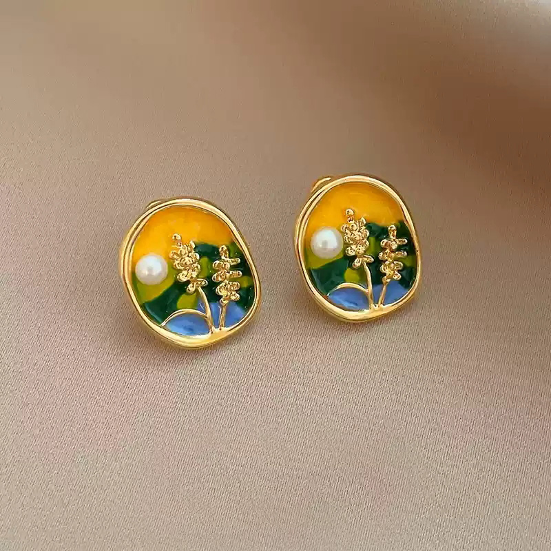 Monet Garden oil painting earrings~