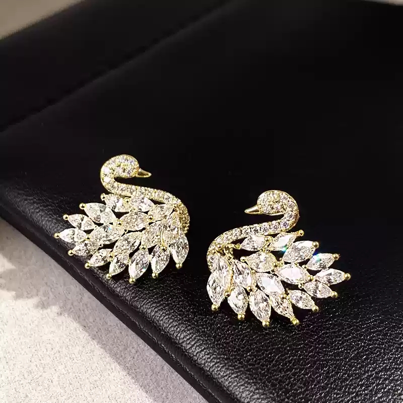 White zircon swan earrings