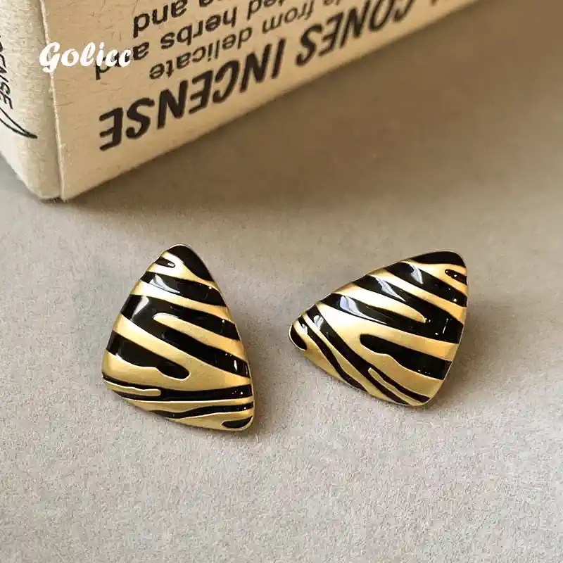 Golden Zebra Pattern Glazed Earrings 2.2 * 1.8cm