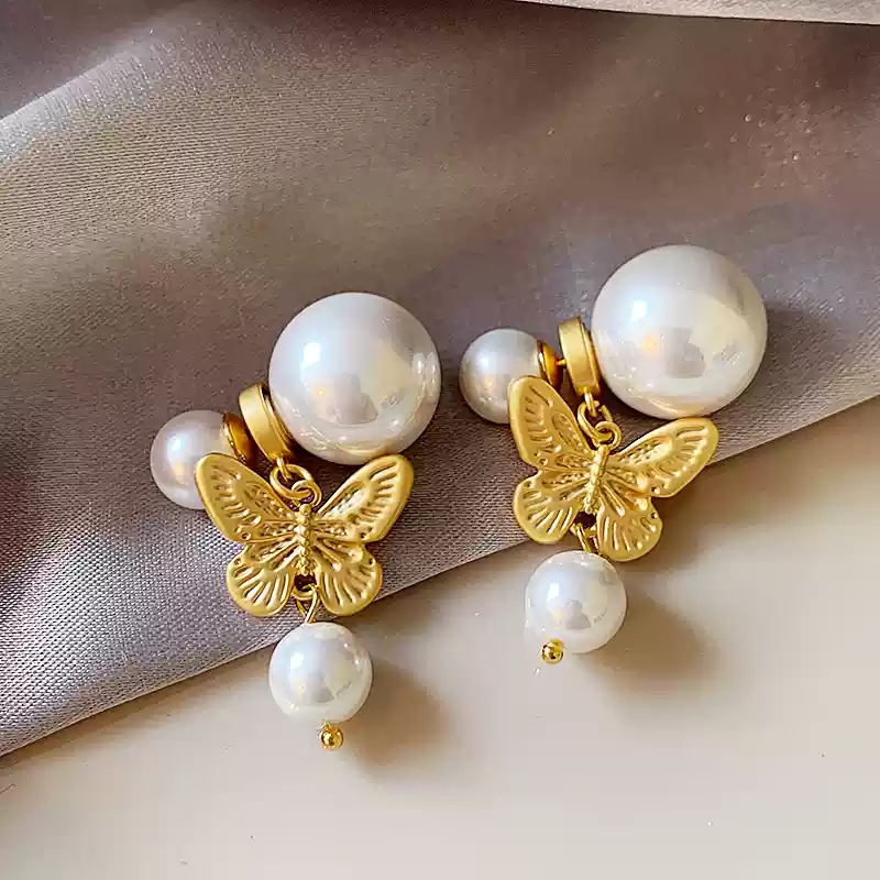 Butterfly double-sided pearl earrings~