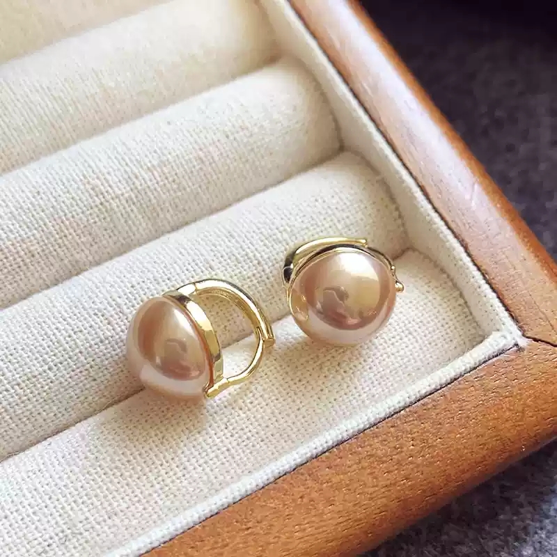 Champagne Half Round Pearl Earrings