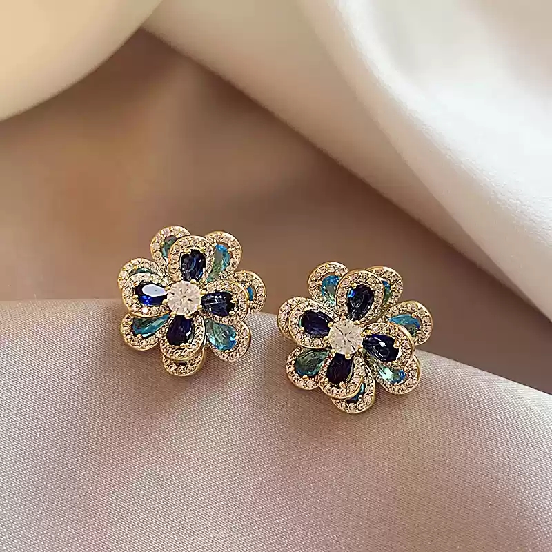 Colorful diamond petal earrings