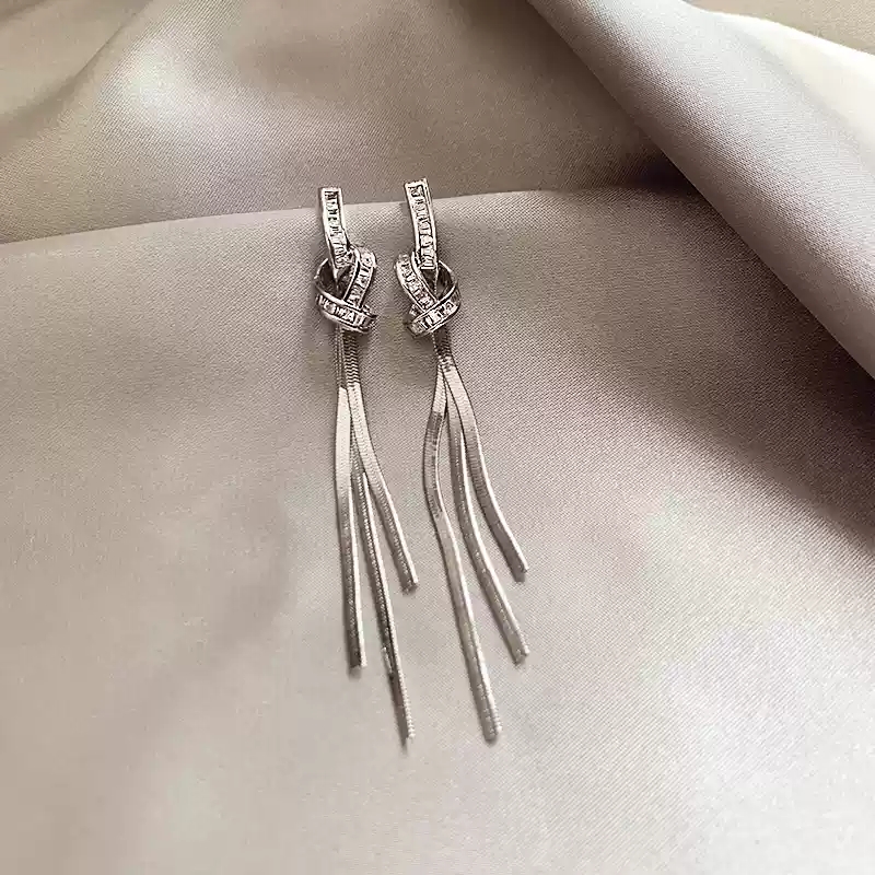 Knot 925 Silver stud post tassel Earrings