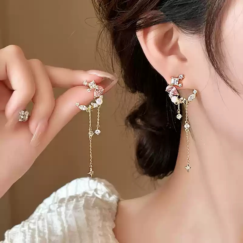 Starry Moon tassel earrings