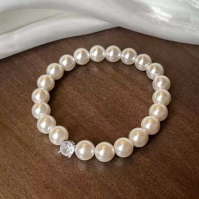 8mm white pearl silver base