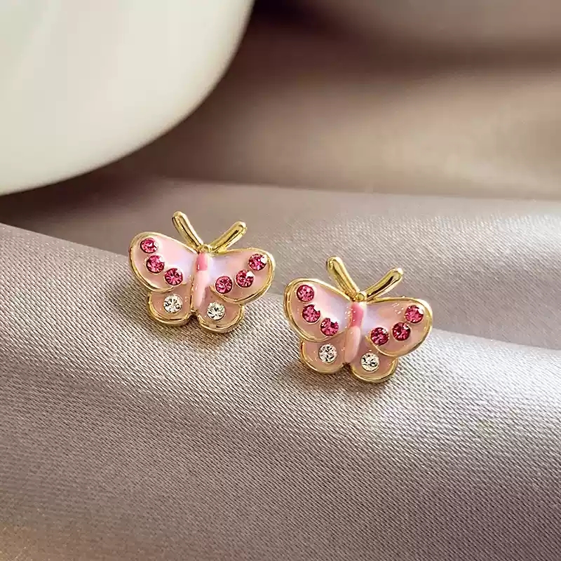 Pink butterfly earrings